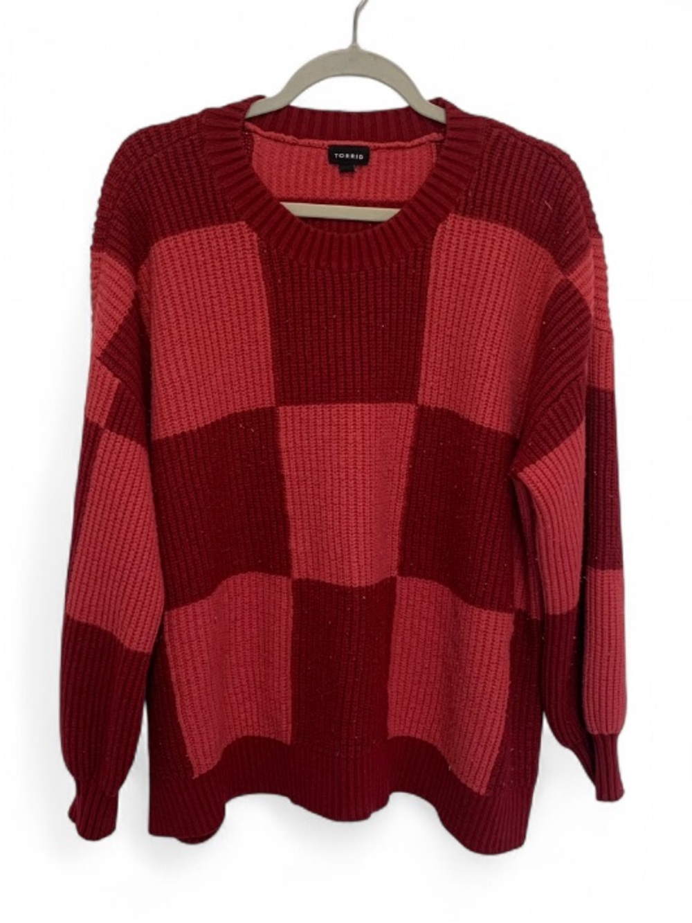 torrid Two-Tone Red and Pink Checker Knit Pullover